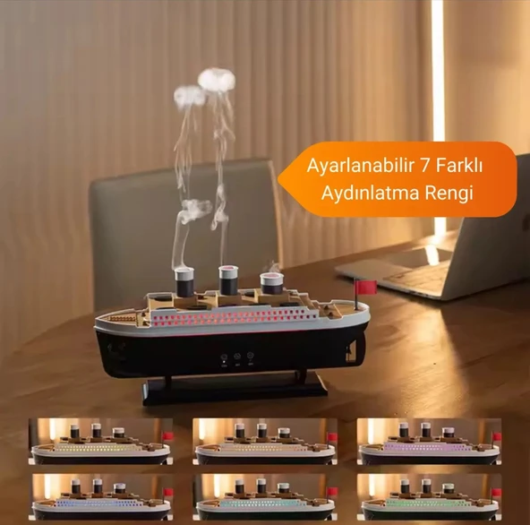 Gemi Dizaynlı Difüzör Titanic Aromaterapi Hava Nemlendirici Işıklı Kumandalı - 2