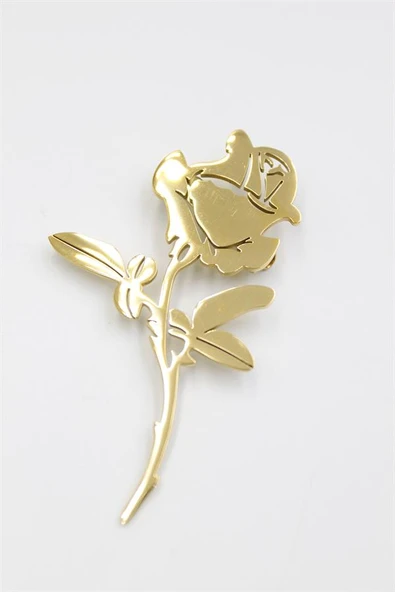 Çelik Gül Broş - Altın