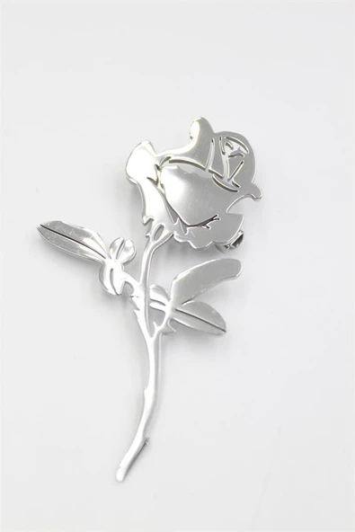 Çelik Gül Broş - Gümüş
