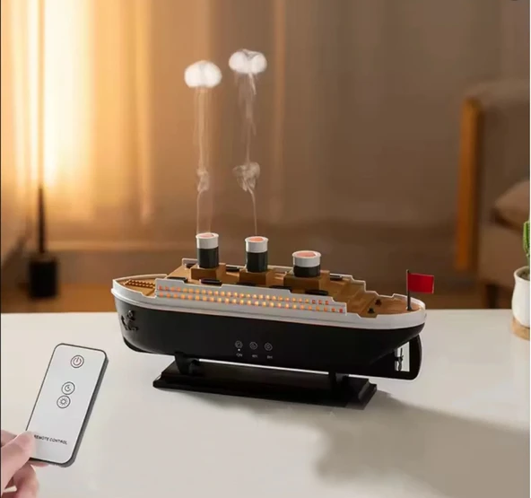 Gemi Dizaynlı Difüzör Titanic Aromaterapi Hava Nemlendirici Işıklı Kumandalı