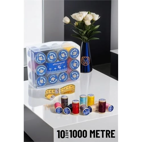 10 Renk 1000 Mt Kutulu Mezuralı Dikiş İpliği Seti - 1
