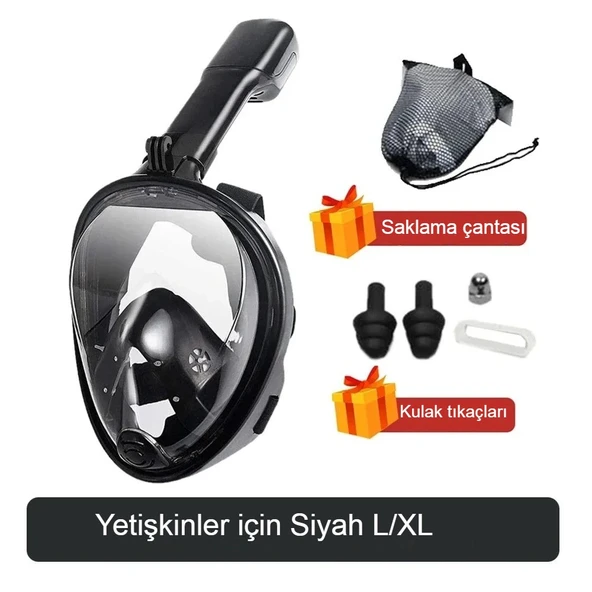 Yetişkinler İçin Tam Yüz Silikon Şnorkel Maskesi Panoramik Görüş Kolay Nefes Anti Sis Kuru - 7