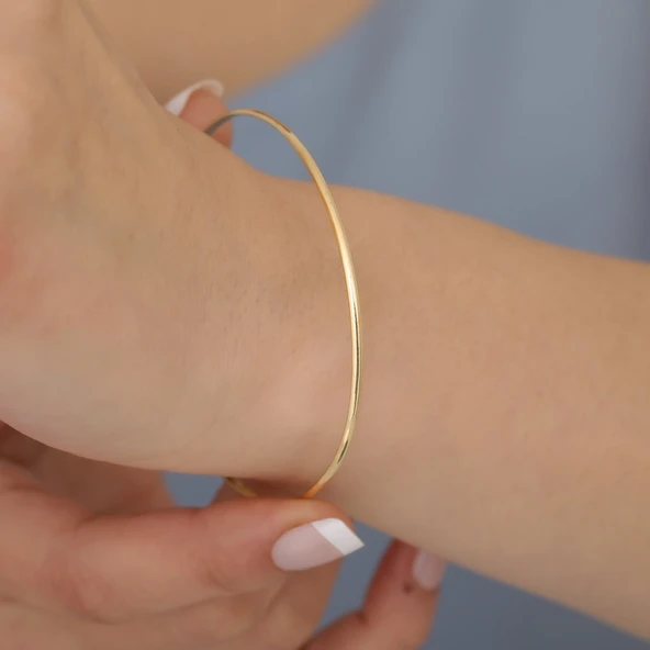 14 Ayar Mikron Altın Kaplama Düz Parlak Ajda Gümüş Bilezik - BV00113 ürün görseli 1