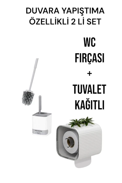 2 li set-Kendinden Yapışkanlı Tuvalet Kağıdı WC Kağıt Asacağı ve Banyo Lavabo Wc Temizleme Fırçası ürün görseli