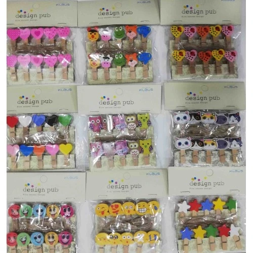 10 lu Şekilli Ahşap Mandallar 3.5cm (10 lu Set-10 Paket) - 2