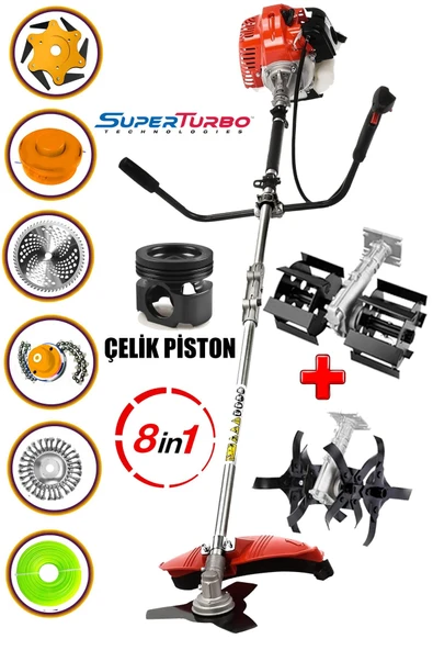 Alman 20HPX Benzinli Yan Tırpan Ot Çalı Biçme Toprak Çapalama Makinesi 2 Çapa Başlıklı 8 Parça Set - 2