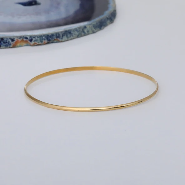 14 Ayar Mikron Altın Kaplama Düz Parlak Ajda Gümüş Bilezik - BV00113 - Resim 2