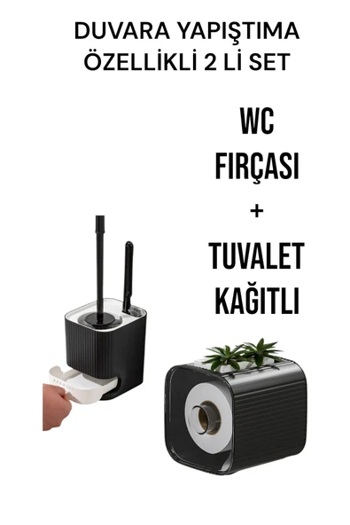 2 li set-Kendinden Yapışkanlı Tuvalet Kağıdı WC Kağıt Asacağı ve Banyo Lavabo Wc Temizleme Fırçası