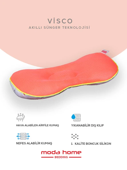 Bebek yastığı,bebek kafa yastığı,düz kafa sendromu önleme yastığı(pembe) - 2