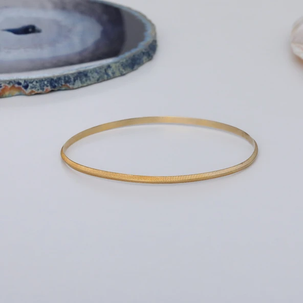 14 Ayar Mikron Altın Kaplama İnce Ray Desenli Ajda Gümüş Bilezik - BV00112 - Resim 2