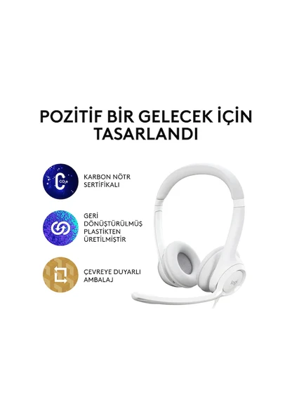 Logitech H390 Beyaz USB Gürültü Önleyici Mikrofonlu Kulak Üstü Kulaklık - 3