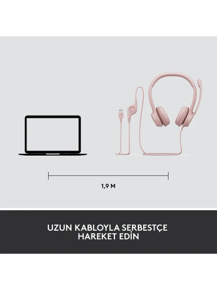 Logitech H390 Rose USB Gürültü Önleyici Kablolu Kulak Üstü Kulaklık - 5