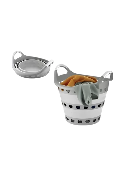 Katlanabilir Silikon Çamaşır Sepeti, Akordiyon 14 Litre Katlanır Çamaşır Sepeti
