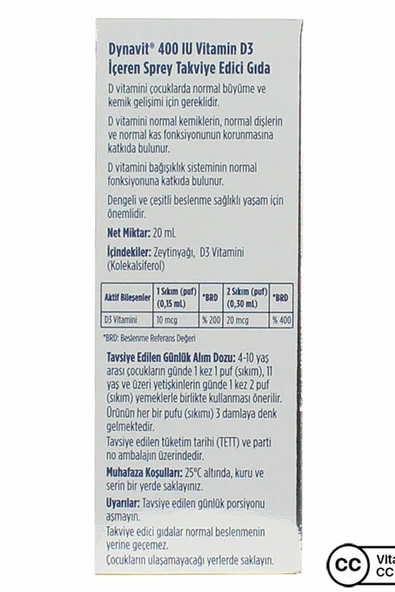 Dynavit Vitamin D3 400ıu Sprey 20ml - Resim 3