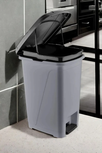 25 Litre Iç Kovalı Slim Pedallı Çöp Kovası Gri