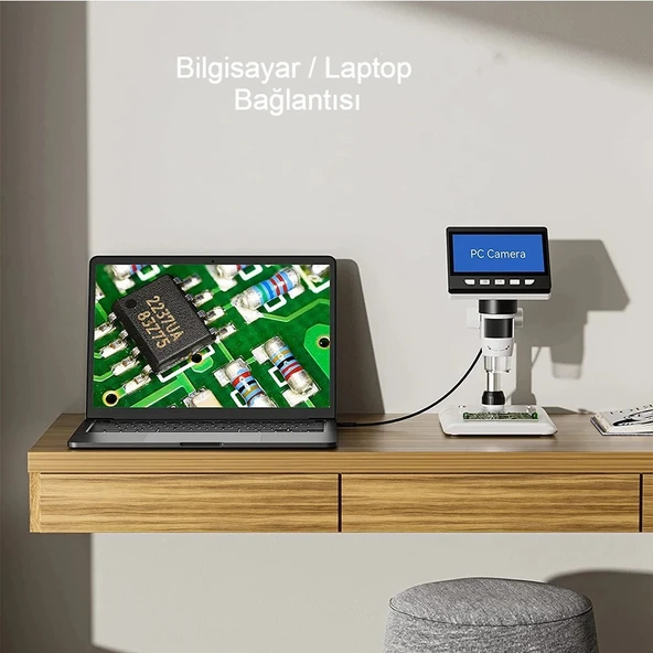 1000X Dijital Mikroskop 1080P LCD Ekran USB HD Mikroskop, 50X-1000X Büyütme, 8 LED Aydınlatma, 2MP Kamera ve Şarj Edilebilir Batarya - 8