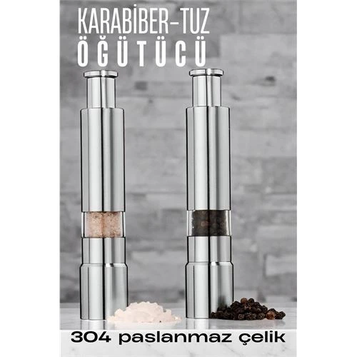 2'li Karabiber Tuz Öğütücü Profesyonel 304 Paslanmaz Çelik Manuel Baharat Değirmeni ürün görseli