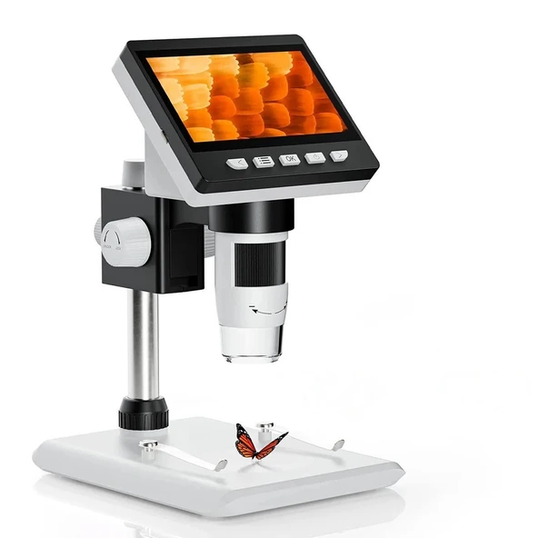 1000X Dijital Mikroskop 1080P LCD Ekran USB HD Mikroskop, 50X-1000X Büyütme, 8 LED Aydınlatma, 2MP Kamera ve Şarj Edilebilir Batarya