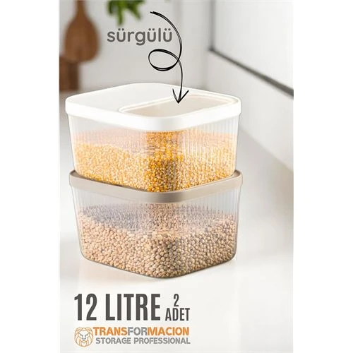 Erzak Bakliyat Kutusu Sürgülü Kapak Saklama Kabı 12 Litre 2 Adet