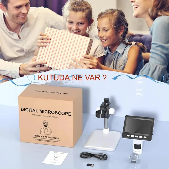 1000X Dijital Mikroskop 1080P LCD Ekran USB HD Mikroskop, 50X-1000X Büyütme, 8 LED Aydınlatma, 2MP Kamera ve Şarj Edilebilir Batarya - 3