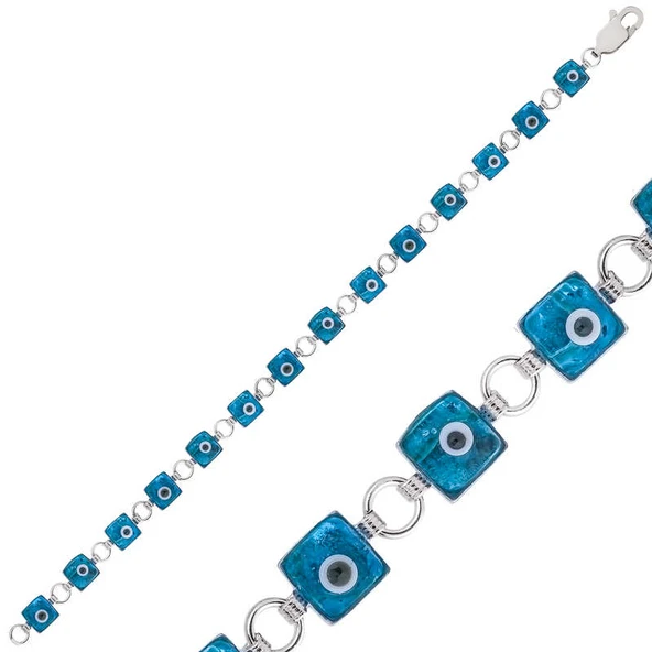 925 Ayar Gümüş Kare Nazar Bileklik (BR0460545) (7474) - 1