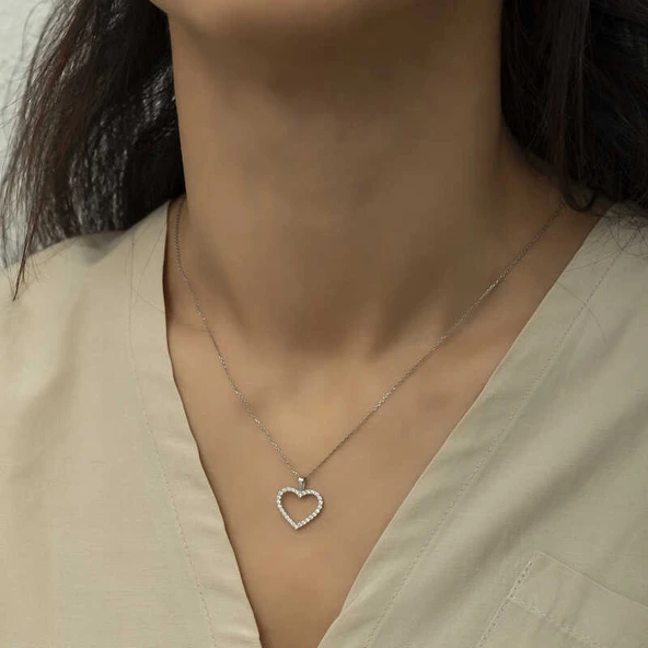 925 Ayar Gümüş Kalp Bayan Gümüş Kolye (T6025) (7474) - 2