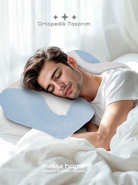 2 Adet Visco ortopedik boyun destekli servikal yastık serinletici soğuk kumaşlı(mavi) - 5