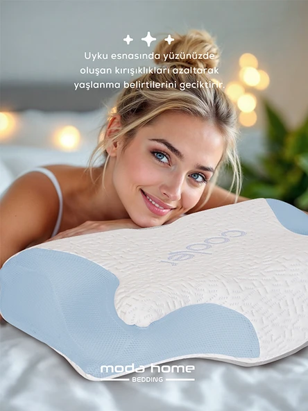 2 Adet Visco ortopedik boyun destekli servikal yastık serinletici soğuk kumaşlı(mavi) - 4