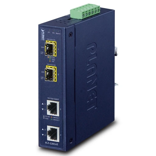 Endüstriyel Media Converter<br>
2-port 10/100/1000T <-> 2-port 100/1000/2500X SFP<br>
Industrial 2-port 10/100/1000T to 2-port 100/1000/2500X SFP Media Converter