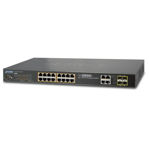 L2+ Yönetilebilir Switch (L2+ Managed Switch)<br>
16-Port 10/100/1000Base-T IEEE 802.3 at/af PoE+ Injector (Port başına 30.8 watt) (PoE Güç Bütçesi maks. 230 watt)<br>
4-Port 10/100/1000Mb