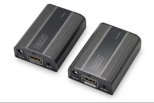 Digitus HDMI Sinyal Uzatma Cihazı, 1 x Alıcı (Receiver), 1 x Verici (Transmitter) Birim dahil, maksimum 60 metre, UHD 4K2K/60 Hz, HDMI 2.0, HDCP 2.2<br>
Digitus 4K HDMI 2.0 Extender Set, UHD 4K/
