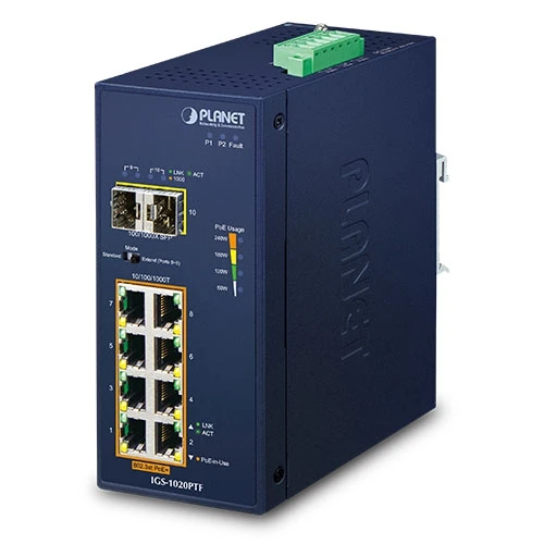 Endüstriyel Yönetilemeyen PoE+ Switch (Industrial Unmanaged PoE+ Switch)<br>
8-Port 10/100/1000T IEEE 802.3at/af PoE+ Injector Port (Port 1 ila Port 8 arası) (Port başına 30.8 watt) (PoE Güç Büt