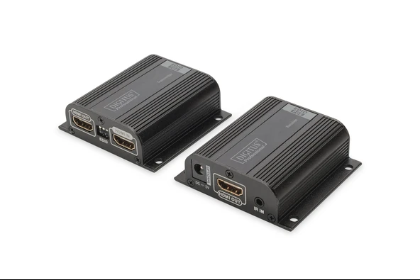 Digitus HDMI Sinyal Uzatma Cihazı, Alıcı (Receiver) ve Verici (Transmitter) Birim dahil, 50 metre, HDCP uyumlu, EDID desteği mevcut, PoE özelliğine sahip, Loop-çıkış port'a sahip, maksimum çözünü