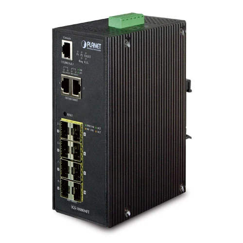 Endüstriyel Tip Yönetilebilir Switch (Industrial Managed Switch)<br>
8 x 100/1000Base-SX/LX mini-GBIC yuva<br>
2-Port 10/100/1000T<br>
IP30, -40~75 Derece C - 1
