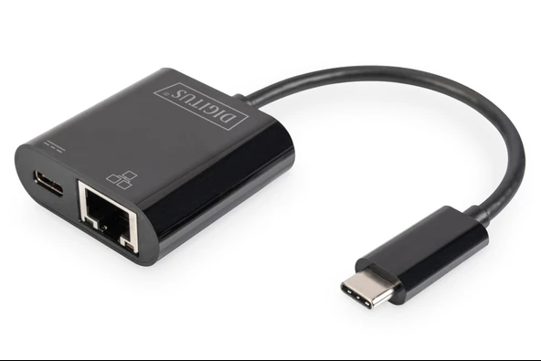 Digitus USB Tip C Gigabit Ethernet Adaptörü<br>
Giriş: 1 x 10/100/1000 port<br>
Çıkış: 1 x şarj özellikli USB Tip C (PD 2.0, 60W, 20V/3A) erkek port (bilgisayar bağlantısı için)<br>