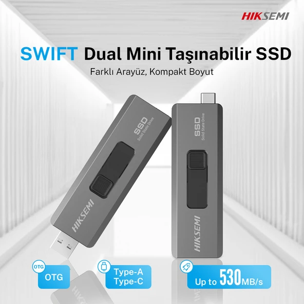Hiksemi Swift S309C Taşınabilir SSD 1024 GB USB C + USB A Çıkışlı - PC/iOS(Type-C)/Android/Konsol Uyumlu - 530MB Okuma /450MB Yazma Hızı - Resim 3