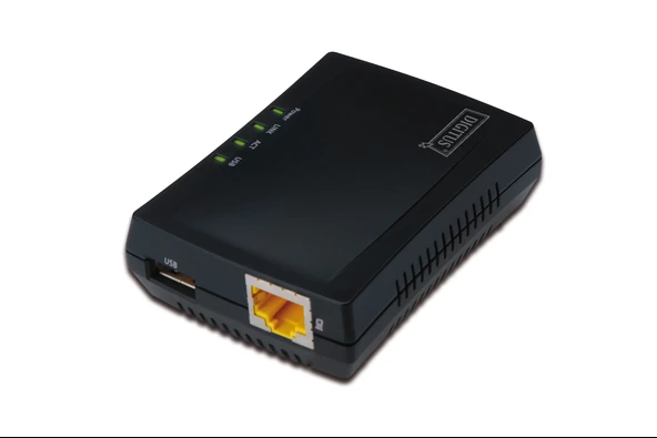 Digitus 1-Port USB 2.0 Çok Fonksiyonlu Network Server<br>
NAS özelliği<br>
Network USB Hub özelliği<br>
1 x 10/100 Mbps port<br>
1 x USB 2.0 dişi yuva<br>
MultiUSB Networ
