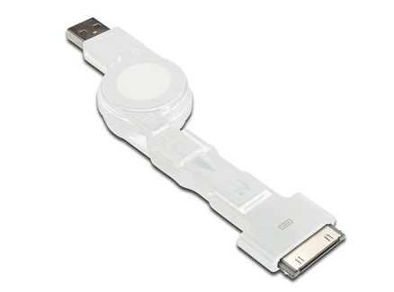 3 in 1 Makaralı Kablo, Apple 30 pin erkek + micro USB B erkek + mini USB B erkek <-> USB A erkek, 0.75 metre, AWG 30, USB 2.0, UL, beyaz renk - 1