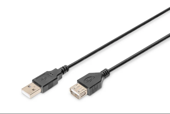 USB 2.0 Uzatma Kablosu, USB A Erkek - USB A Dişi, 3 metre, AWG 28, USB 2.0 uyumlu, UL, siyah renk