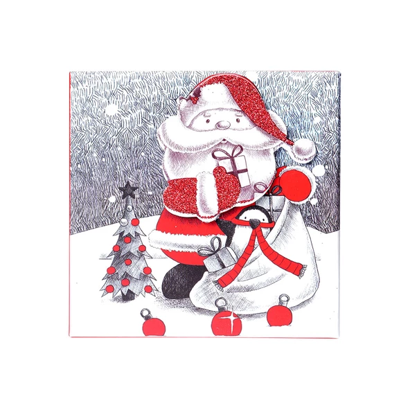 Yılbaşı Noel Baba ve Çam Ağacı Motifli Hediye Kutusu 10x7 cm ürün görseli