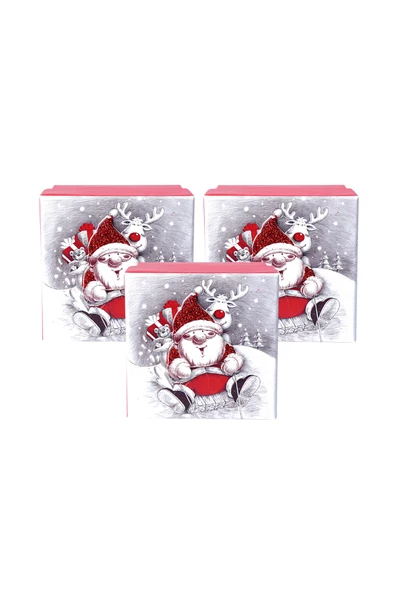 Yılbaşı Noel Baba ve Geyik Motifli Hediye Kutusu Küçük Set 3'lü - 2