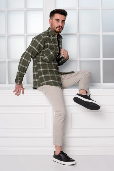 DORSS SLİMFİT ÇİFT CEPLİ EKOSELİ ERKEK ODUNCU GÖMLEK - Resim 12