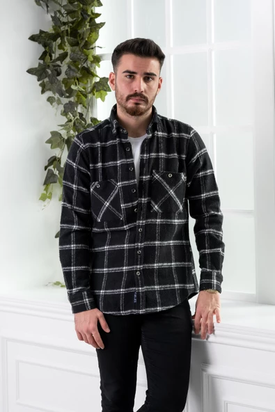 DORSS SLİMFİT ÇİFT CEPLİ EKOSELİ ERKEK ODUNCU GÖMLEK - Resim 10