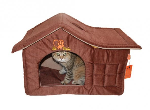 La Vista İç Mekan Kedi ve Köpek Çatılı Ev BORDO-Kahverengi 56-36-45cm