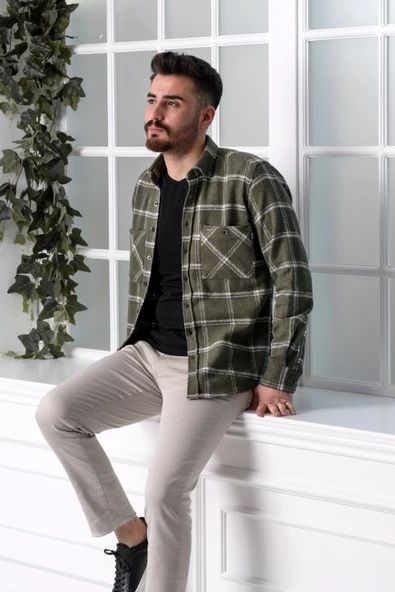 DORSS SLİMFİT ÇİFT CEPLİ EKOSELİ ERKEK ODUNCU GÖMLEK - Resim 11