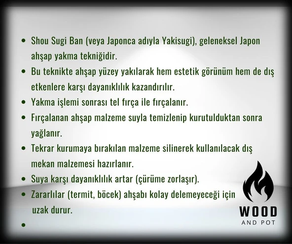 Wood&Pot Dekoratif Yakisugi Saksılık - 52x17x13 - 6