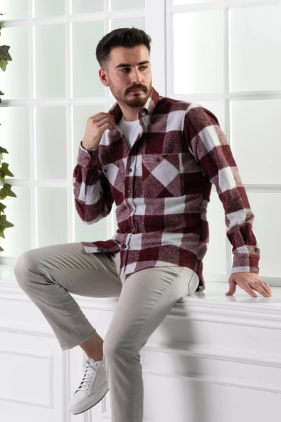 DORSS SLİMFİT ÇİFT CEPLİ EKOSELİ ERKEK ODUNCU GÖMLEK - Resim 6