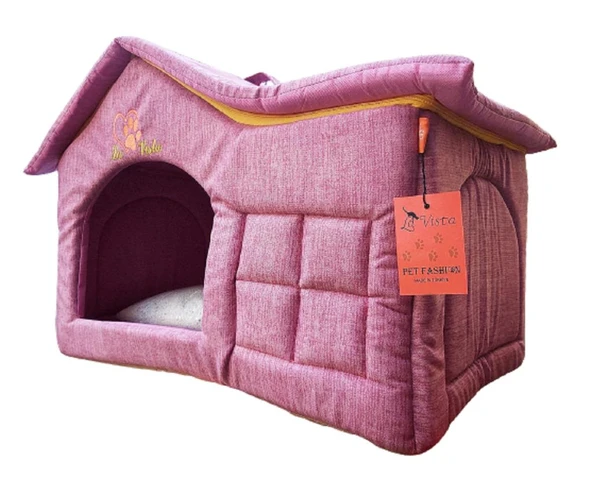 La Vista İç Mekan Kedi ve Köpek Çatılı Ev Pembe 56-36-45cm ürün görseli 1