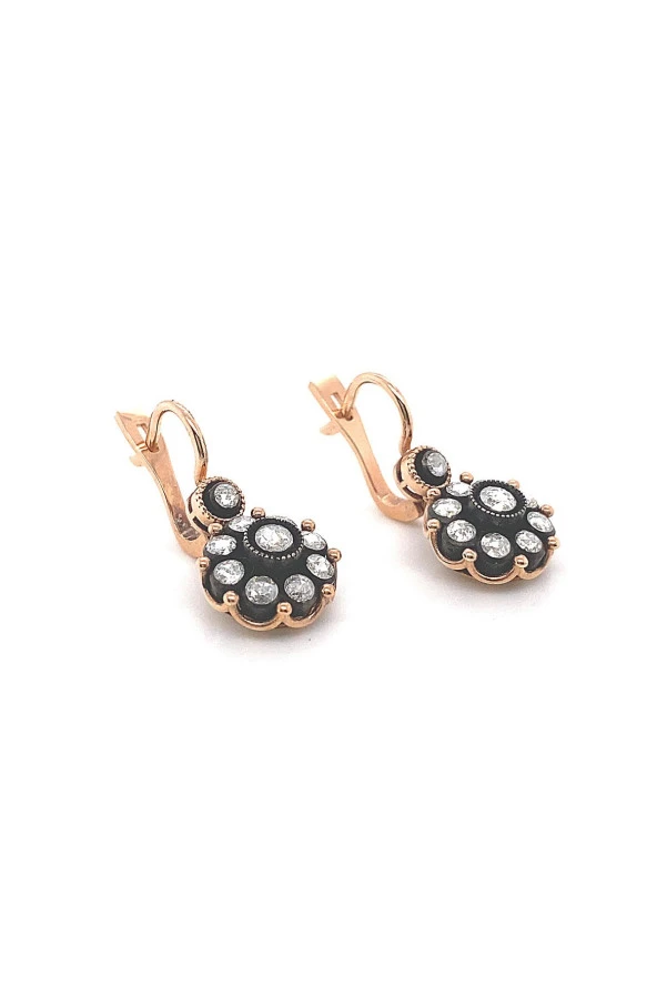 8 Ayar Altın 0,80 Ct Elmas Gül Modelli Küpe - 3