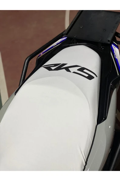 Rks Uyumlu Baskılı Beyaz Dalgıç Kumaş Motosiklet Koltuk Kılıfı (ÇEVRESİ LASTİKLİ) - 2